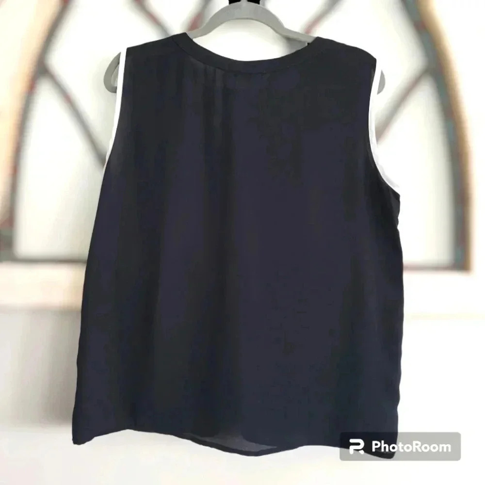 JON & ANNA contemporary black and cream chiffon sleeveless blouse size Large - Picture 2 of 4